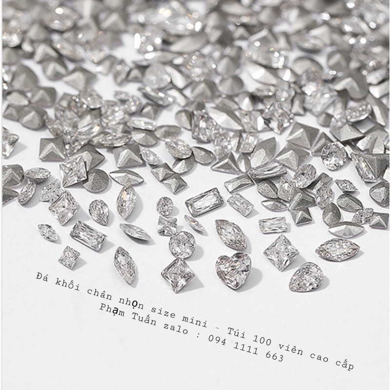 Đá khối chân nhọn chạy viền mix size màu trắng hàng cao cấp - Túi 100v đầy đủ , Dùng trang trí móng , đá bao sáng đẹp