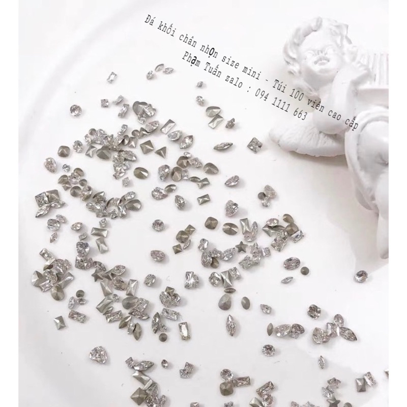 Đá khối chân nhọn chạy viền mix size màu trắng hàng cao cấp - Túi 100v đầy đủ , Dùng trang trí móng , đá bao sáng đẹp