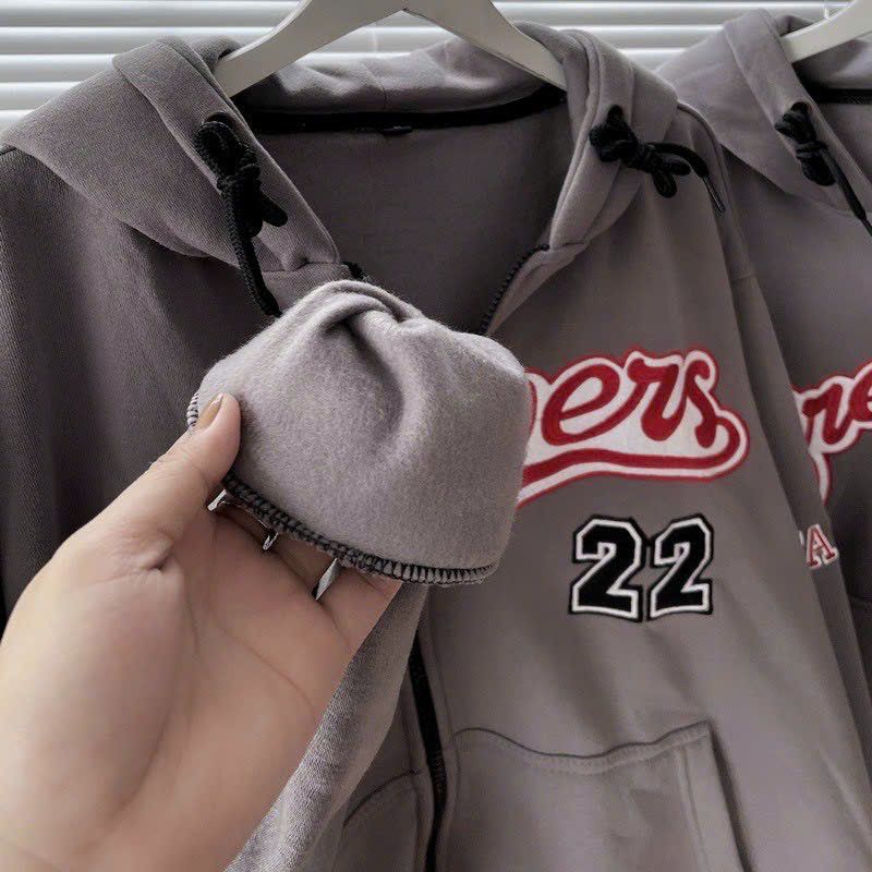 Áo Hoodie Zip BB22 Thêu Chữ Nổi phối màu Unisex Form Rộng Màu Xám có bigsize nón to chùm đầu -huynhcandy87