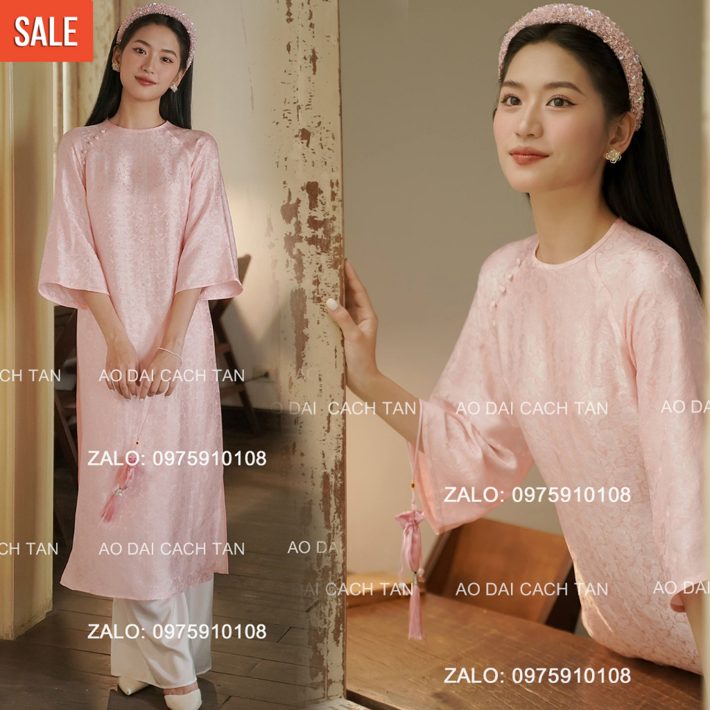 Áo dài Gấm NHÃ TRÂM thiết kế dáng suông tay loe, chất liệu gấm tơ siêu hot cho các nàng thơ diện sự kiện lễ tết đều đẹp