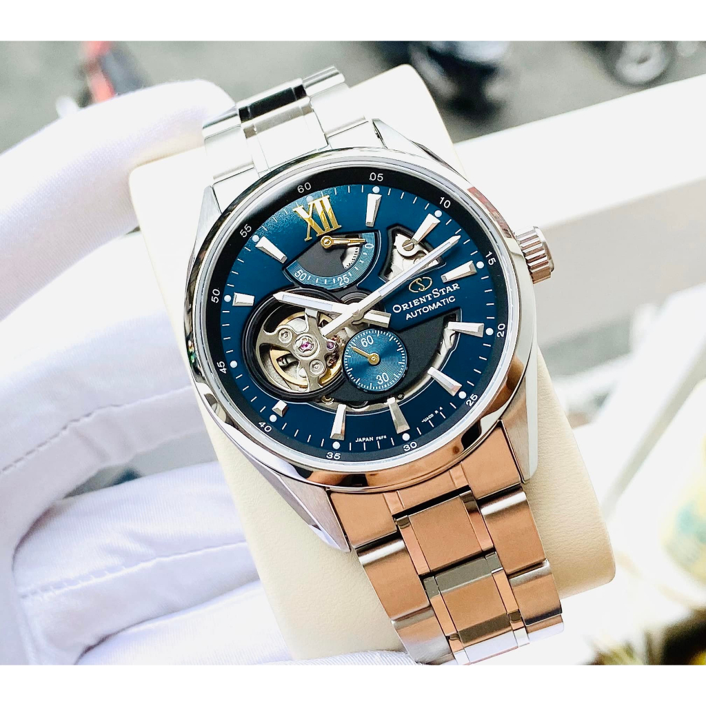 Đồng Hồ Nam ORIENT Star Semi Skeletone Blue RE-AV0114E00B ( RE-AV0114E ) Chính Hãng Tặng Dây Da Cao Cấp