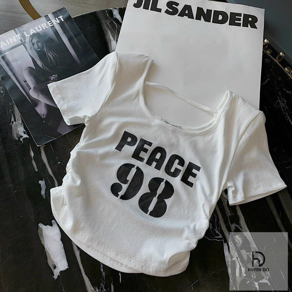 Áo Croptop Nhún In Hình Tay Ngắn