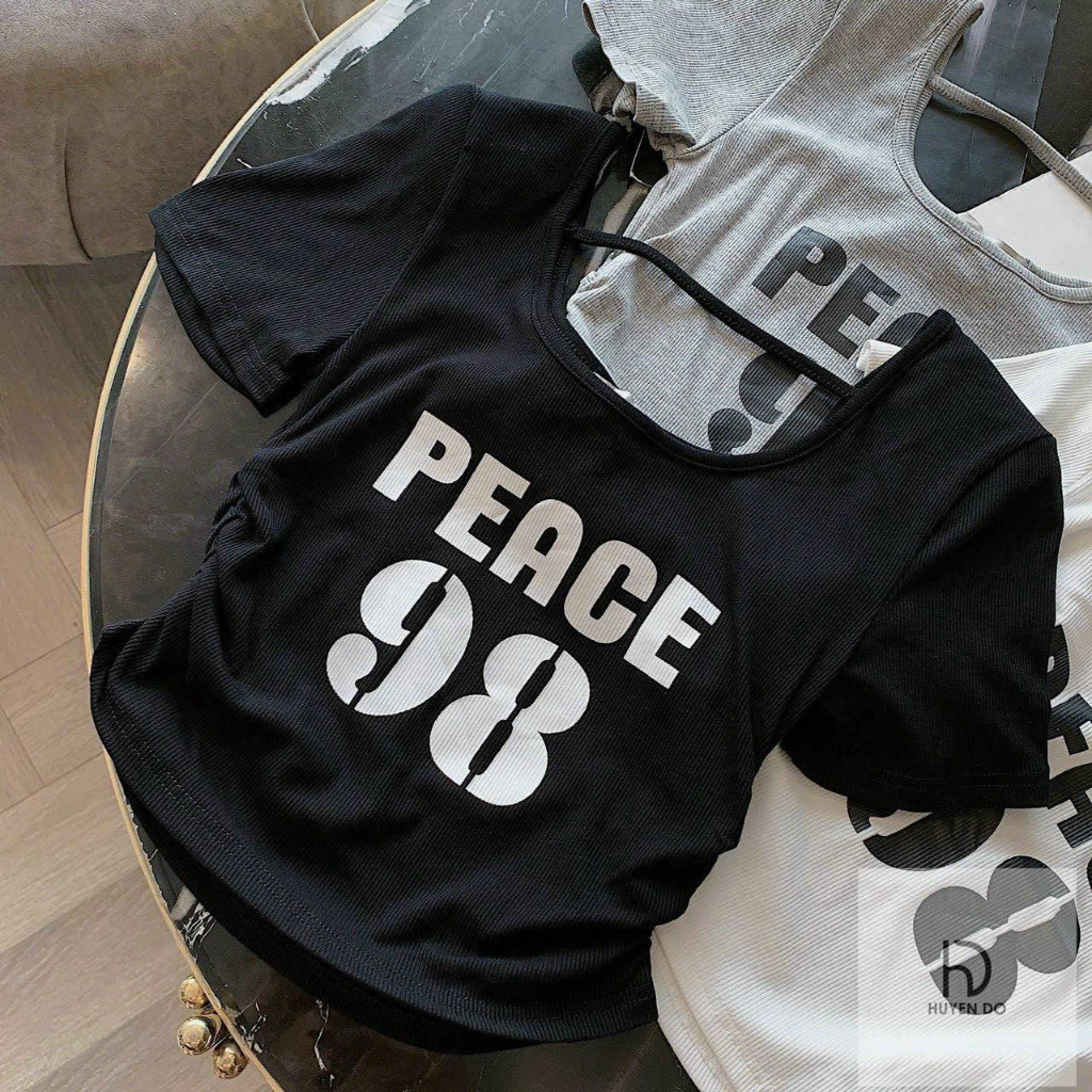 Áo Croptop Nhún In Hình Tay Ngắn