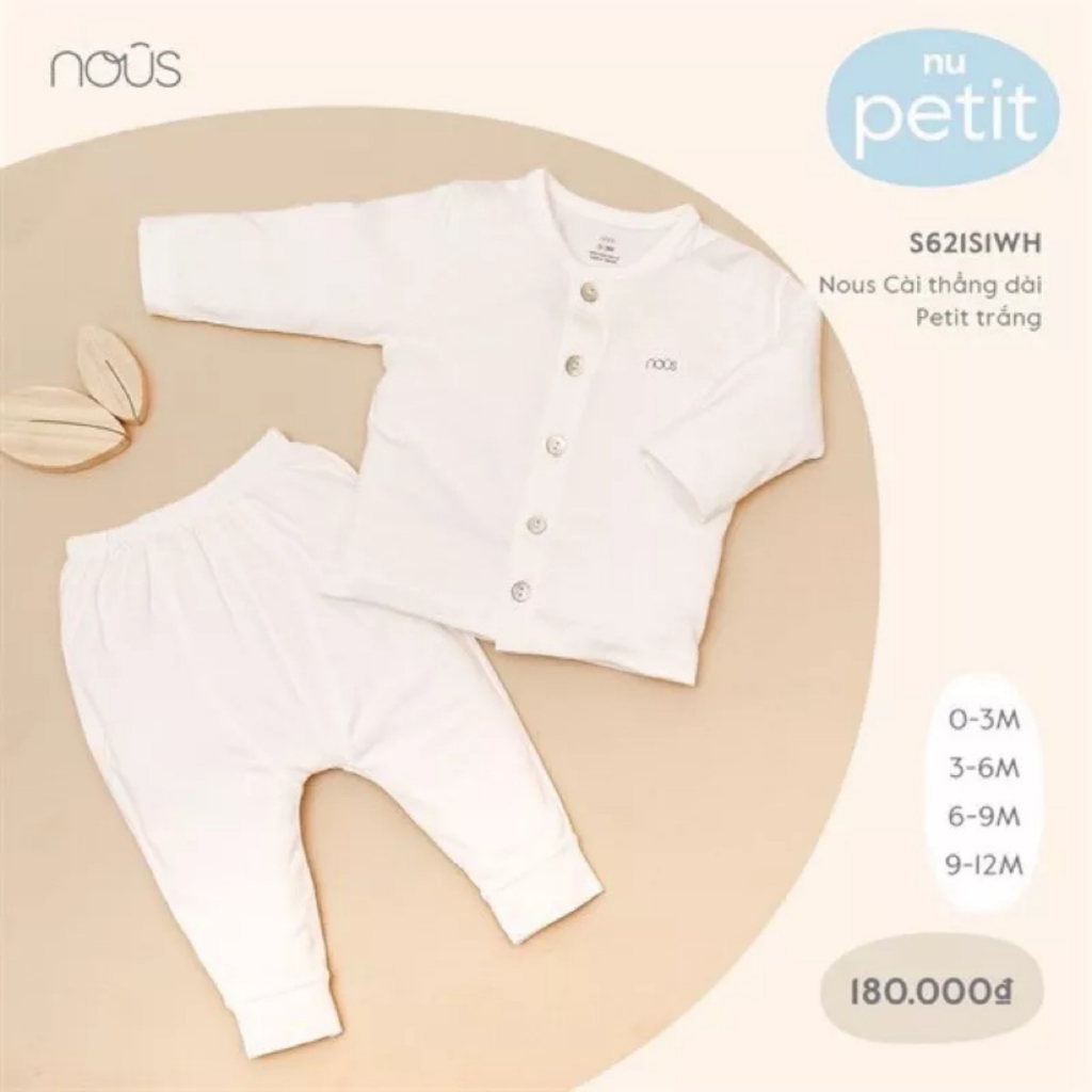 Bộ dài tay cài thẳng sơ sinh chất petit mềm mát Nous 3-12m