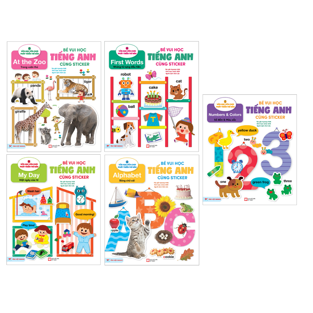 Sách - Combo 5 cuốn Bé vui học tiếng Anh cùng sticker: Alphabet+At the zoo+First Words+My Day+ Numbers And Colors
