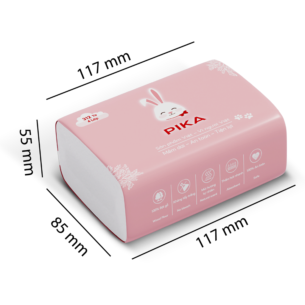 Thùng giấy ăn 30 gói Pika cao cấp  | Giấy ăn rút PIKA - Giấy Trắng - Mềm mịn - Dai - An Toàn