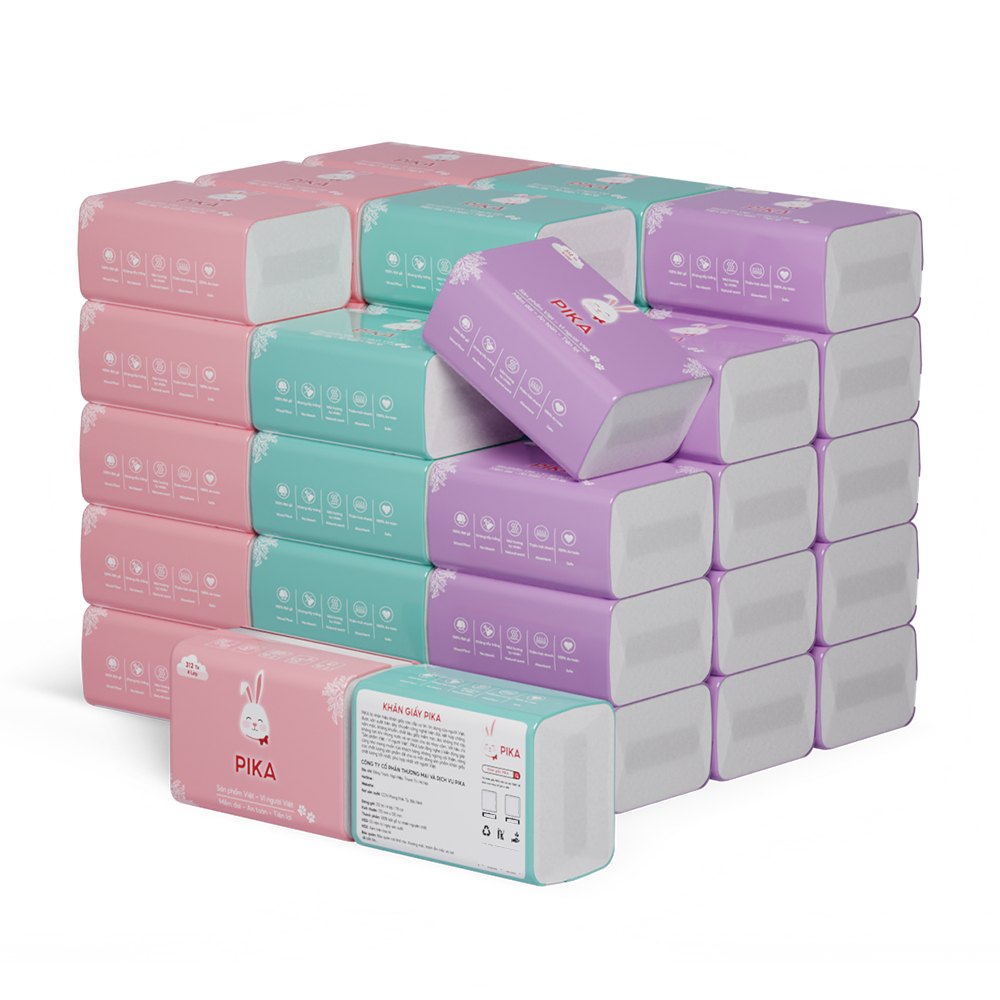 Thùng giấy ăn 30 gói Pika cao cấp  | Giấy ăn rút PIKA - Giấy Trắng - Mềm mịn - Dai - An Toàn