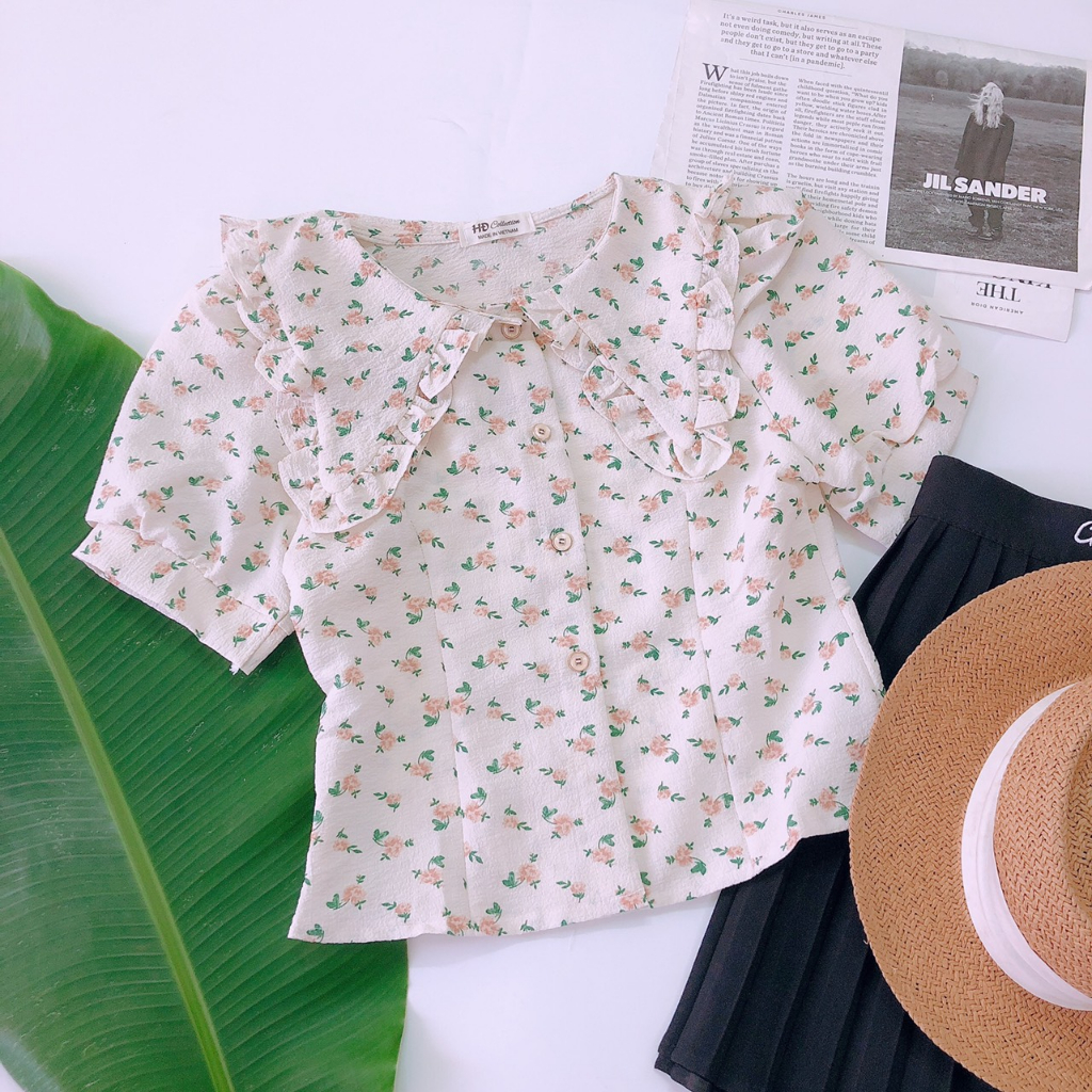 Áo Hoa Nhí Cổ Sen Nhọn Chất Voan Mát - Jancaroshop