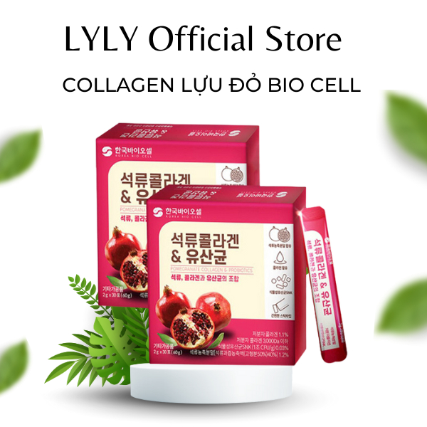 Bột Collagen Uống Lựu Đỏ Bio Cell Hàn Quốc, giảm mỡ, thừa cân, làm đẹp da, hộp 30 gói