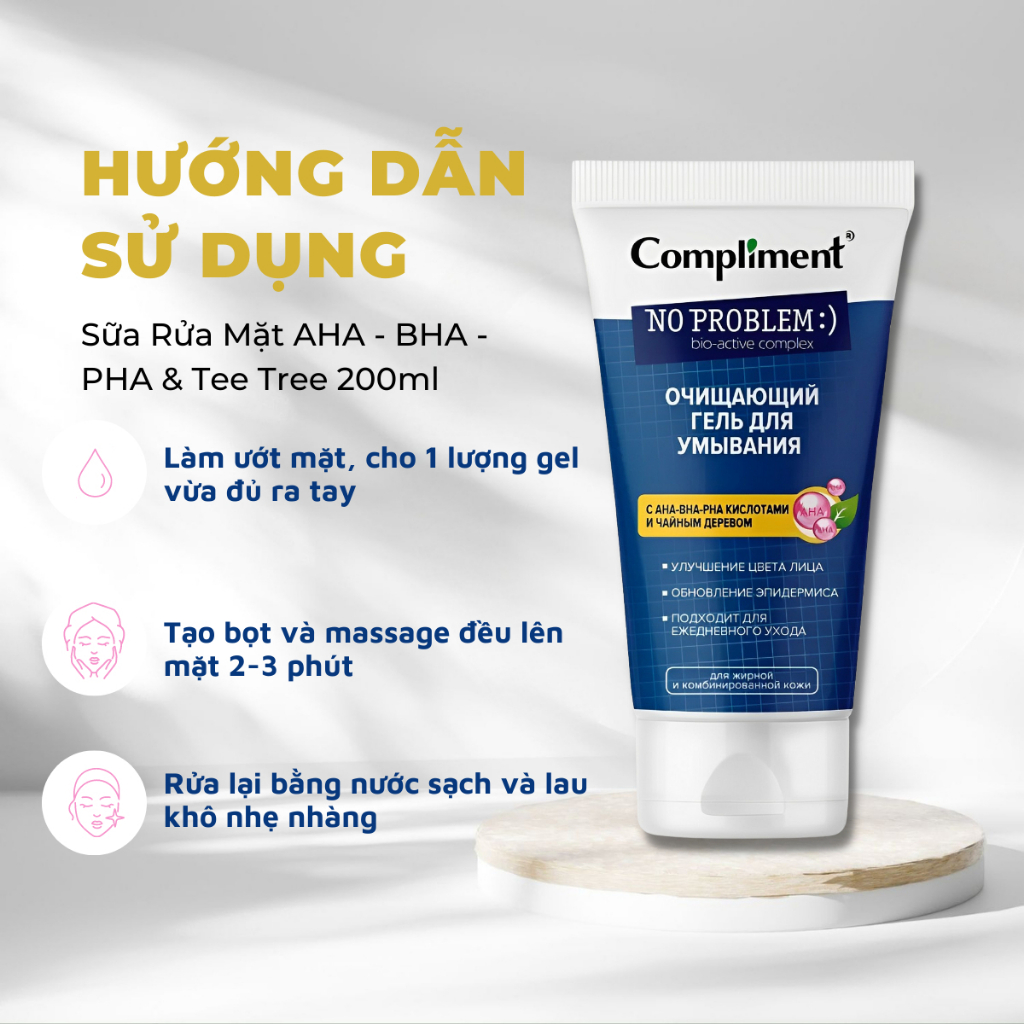 Sữa Rửa Mặt Giảm Thâm Ngừa Mụn Compliment AHA-BHA-PHA & Tee Tree Cho Da Mụn Thâm 200ml - Vạch Vàng