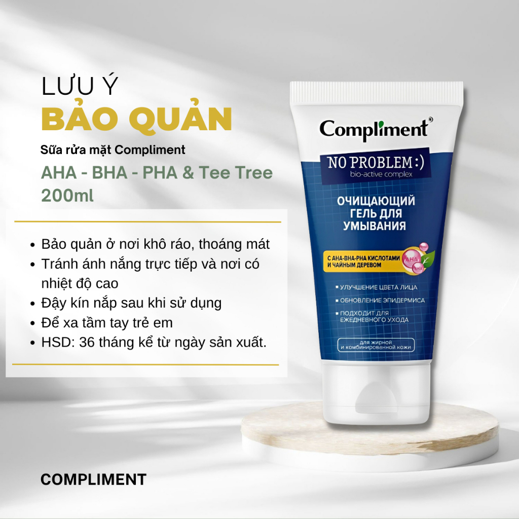 Sữa Rửa Mặt Giảm Thâm Ngừa Mụn Compliment AHA-BHA-PHA & Tee Tree Cho Da Mụn Thâm 200ml - Vạch Vàng