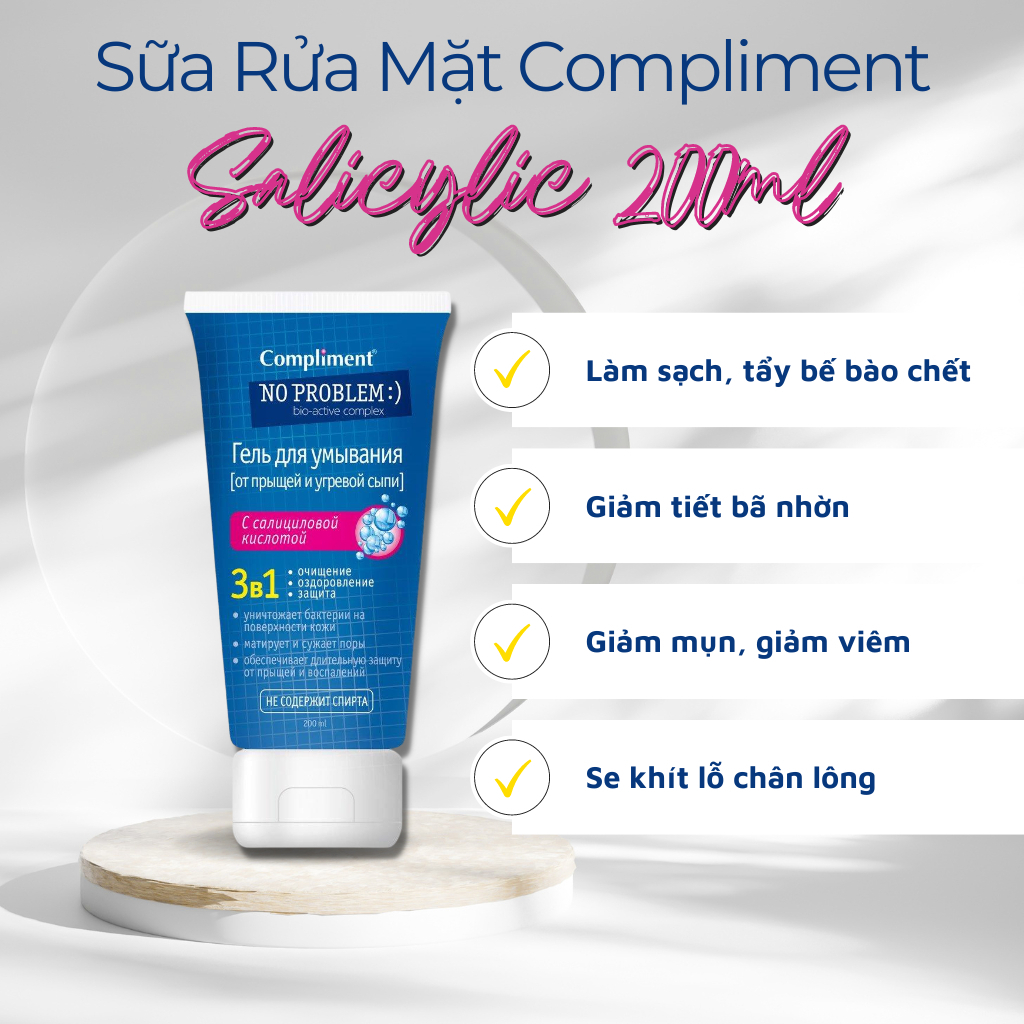 Sữa Rửa Mặt Ngừa Mụn Giảm Bã Nhờn Compliment No Problem Salicylic Acid 3B1 Cho Da Dầu 200ml - Vạch Hồng