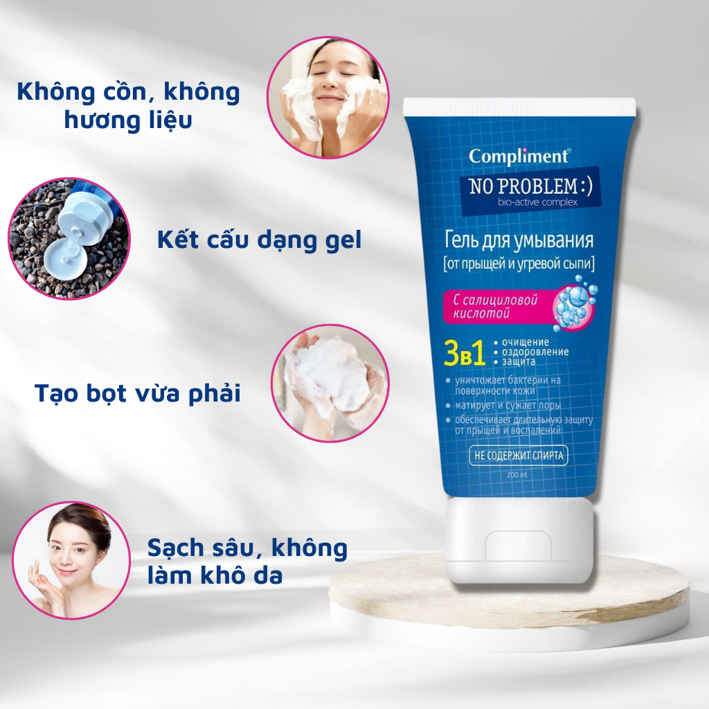 Sữa Rửa Mặt Ngừa Mụn Giảm Bã Nhờn Compliment No Problem Salicylic Acid 3B1 Cho Da Dầu 200ml - Vạch Hồng