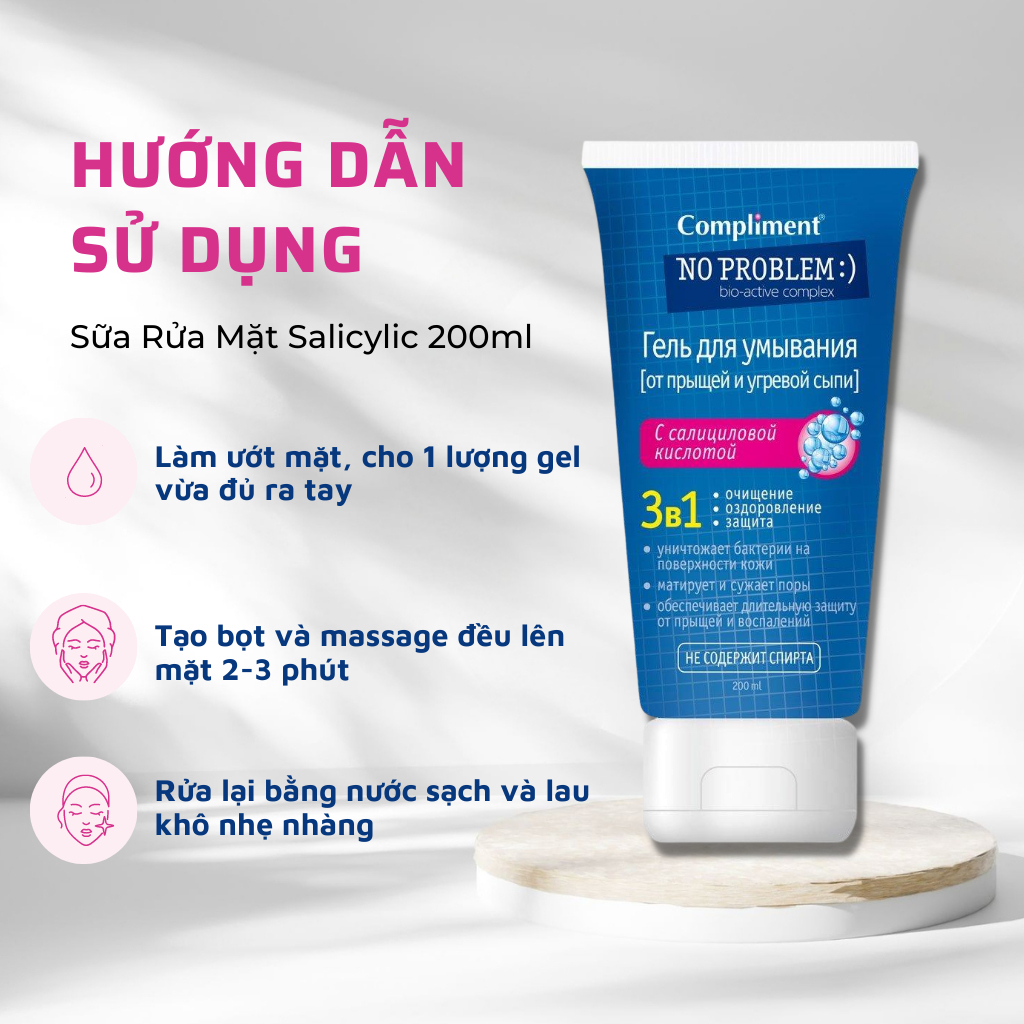 Sữa Rửa Mặt Ngừa Mụn Giảm Bã Nhờn Compliment No Problem Salicylic Acid 3B1 Cho Da Dầu 200ml - Vạch Hồng