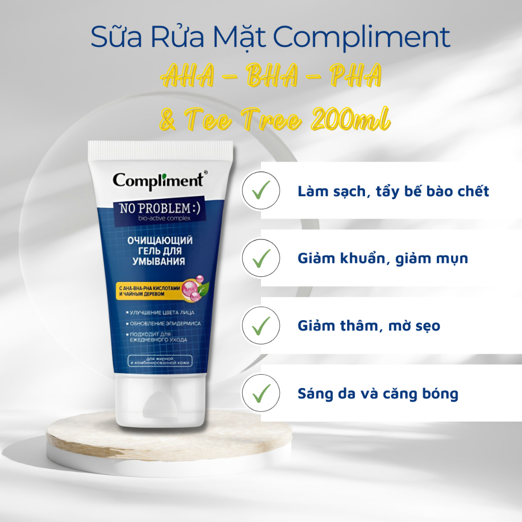 Sữa Rửa Mặt Giảm Thâm Ngừa Mụn Compliment AHA-BHA-PHA & Tee Tree Cho Da Mụn Thâm 200ml - Vạch Vàng