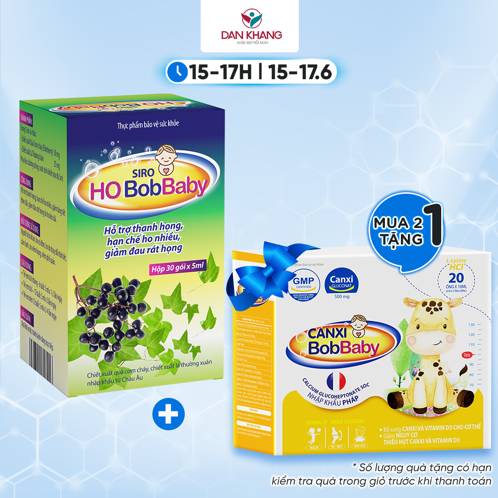 Siro Ho Cho Bé Bobbaby Dân Khang Hỗ Trợ Thanh Họng Giảm Đau Rát Do Ho - Hộp 30 gói x 5ml