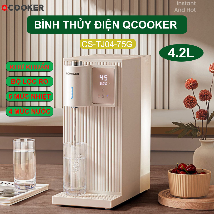 Bình thủy điện Xiaomi Qcooker CS-TJ04-75G Công nghệ lọc RO 5 lớp siêu sạch, máy lọc nước để bàn, công suất 2130w