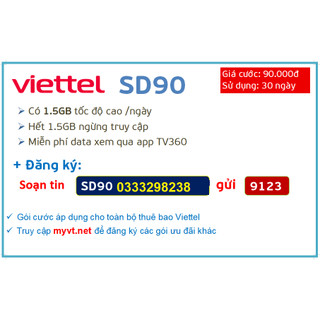 SIM Viettel 4G SD90 45GB Tốc Độ Cao