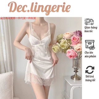 Váy lụa ngủ ren cao cấp hở lưng - Hàng Quảng Châu V07