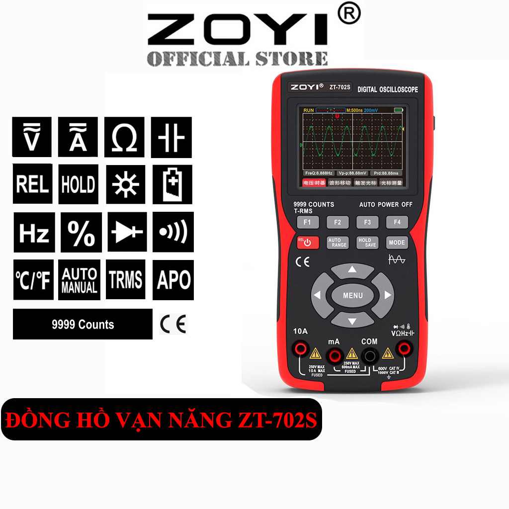 Đồng hồ đo điện kết hợp đo sóng Zoyi ZT-702S Máy hiện sóng, đo điện, đo sóng, màn hình IPS 2,8 inch, băng thông 10 MHZ