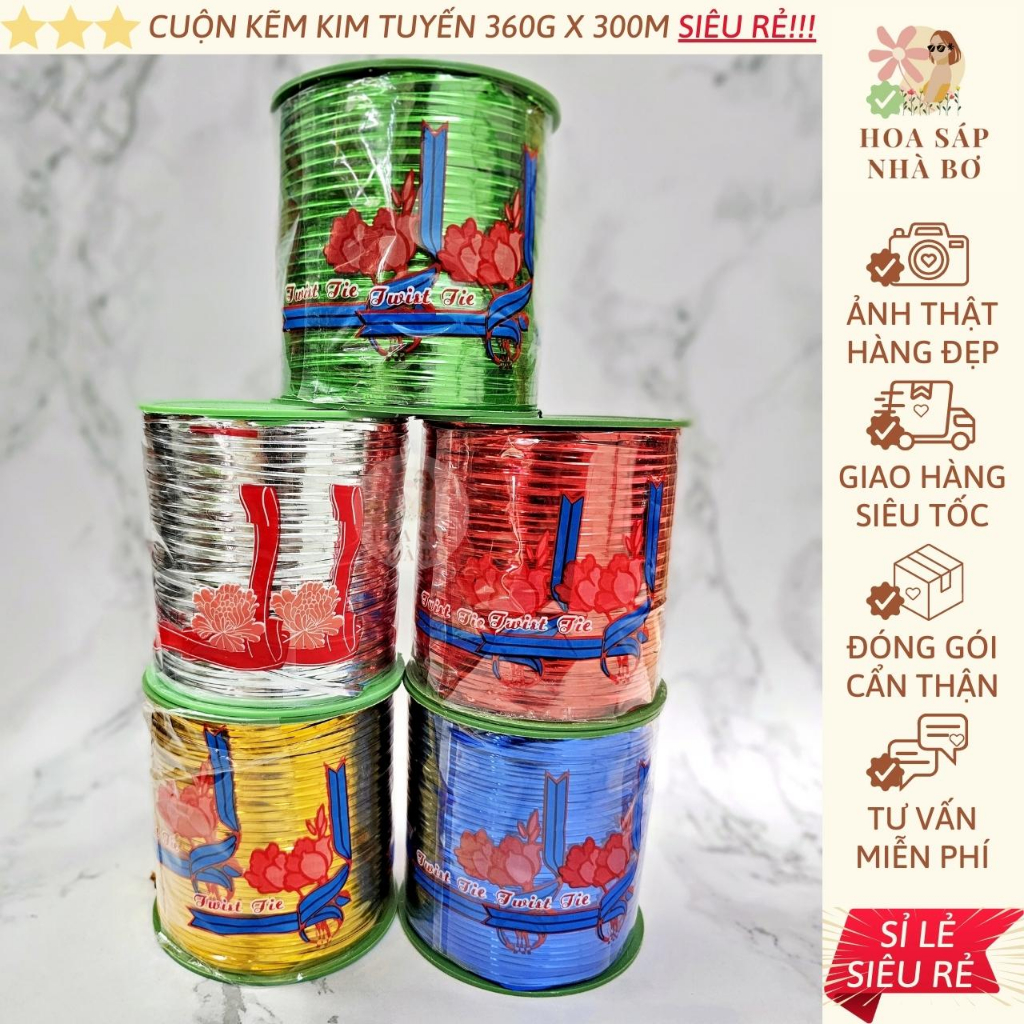 Dây kẽm kim tuyến cuộn 300m x 360g dẻo uốn đủ màu gói quà gói hoa handmade quấn cây - Hoa Sáp Nhà Bơ