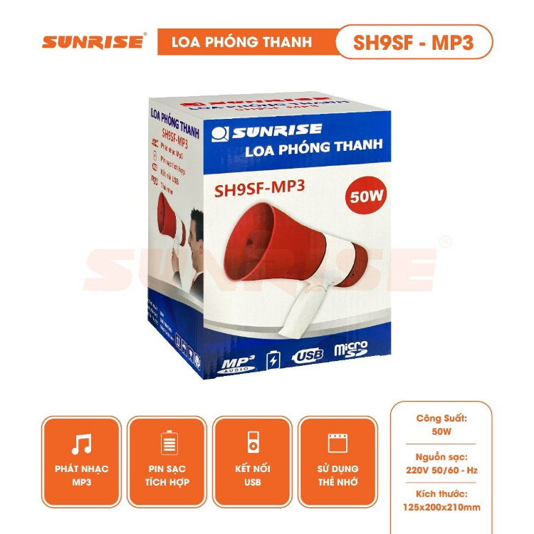 Loa phóng thanh công suất lớn 50W chính hãng Sunrise SH9SF-MP3 Loa phóng thanh cầm tay, ghi âm rao bán hàng