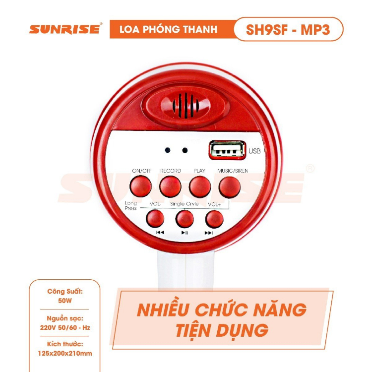 Loa phóng thanh công suất lớn 50W chính hãng Sunrise SH9SF-MP3 Loa phóng thanh cầm tay, ghi âm rao bán hàng