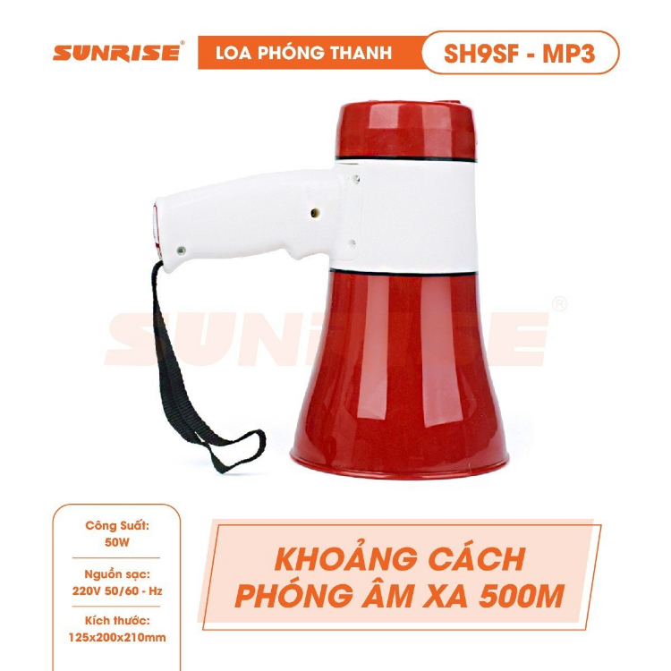 Loa phóng thanh công suất lớn 50W chính hãng Sunrise SH9SF-MP3 Loa phóng thanh cầm tay, ghi âm rao bán hàng