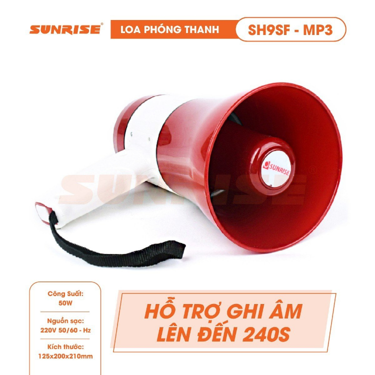 Loa phóng thanh công suất lớn 50W chính hãng Sunrise SH9SF-MP3 Loa phóng thanh cầm tay, ghi âm rao bán hàng