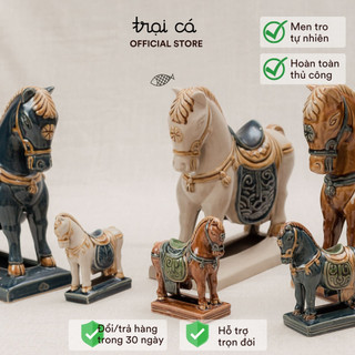 Tượng Ngựa Gốm Cổ Điển Hiên Vân Tại TRẠI CÁ (Size Lớn) Decor Nhà Cửa, Bàn Làm Việc, Khách Sạn, Quà Tặng Phong Thủy