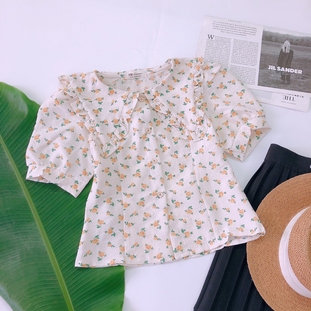Áo Hoa Nhí Cổ Sen Nhọn Chất Voan Mát - Jancaroshop