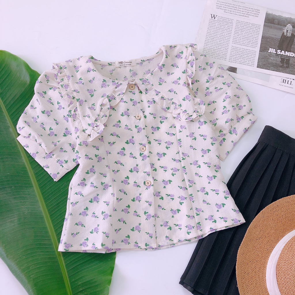 Áo Hoa Nhí Cổ Sen Nhọn Chất Voan Mát - Jancaroshop