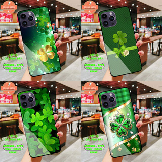 Ốp lưng điện thoại kính cường lực Iphone từ ip 6 đến ip 14 pro max in hình cỏ 3 lá , cỏ 4 lá mang lại may mắn