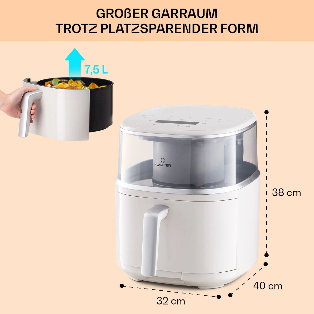 NỒI CHIÊN KHÔNG KHÍ NÓNG AIR BLOOM VỚI CHỨC NĂNG HẤP KLARSTEIN 7.5L