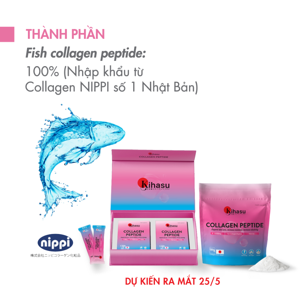 Combo Bột collagen peptide KIHASU: Dùng collagen bột bổ sung collagen giúp sáng da, trẻ hóa da, giảm nám sạm đốm nâu