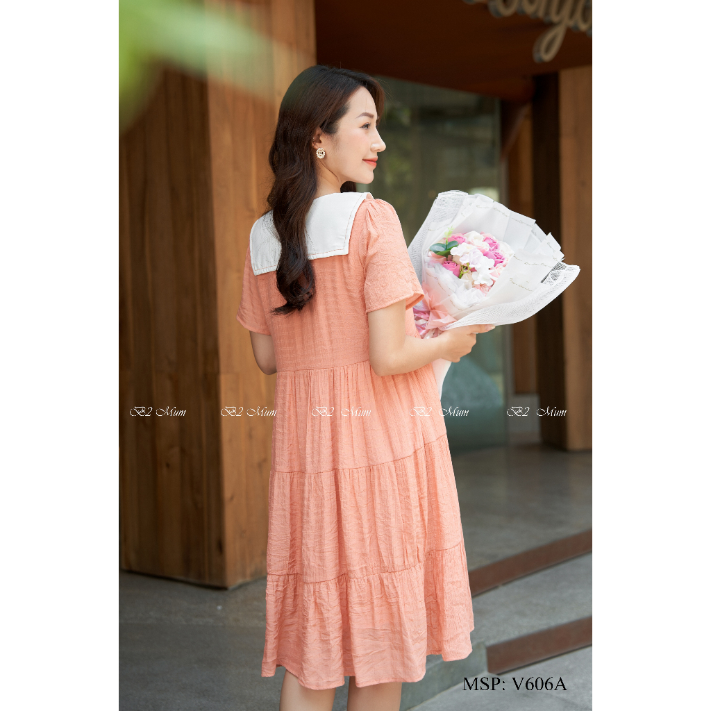 Thời trang bầu thiết kế Váy phối cổ V606A B2MUM