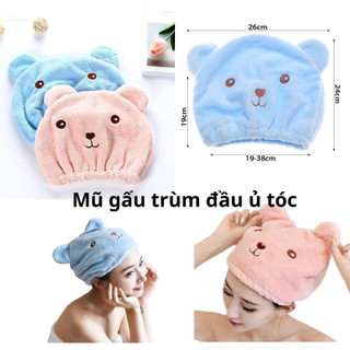 Mũ trùm đầu ủ khô tóc siêu thấm hút hình gấu
