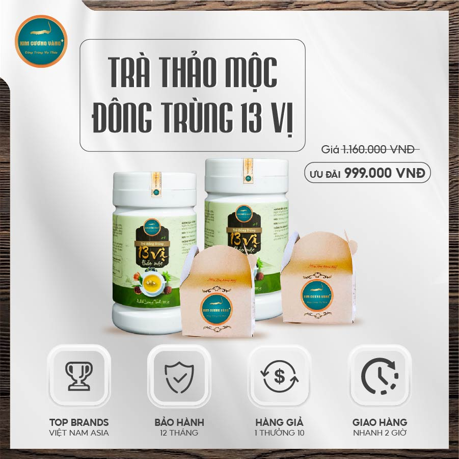 Trà Thảo Mộc Đông Trùng Hạ Thảo Gạo Lức Hoa Hồng 13 Vị  Kim Cương Vàng Hộp 450g