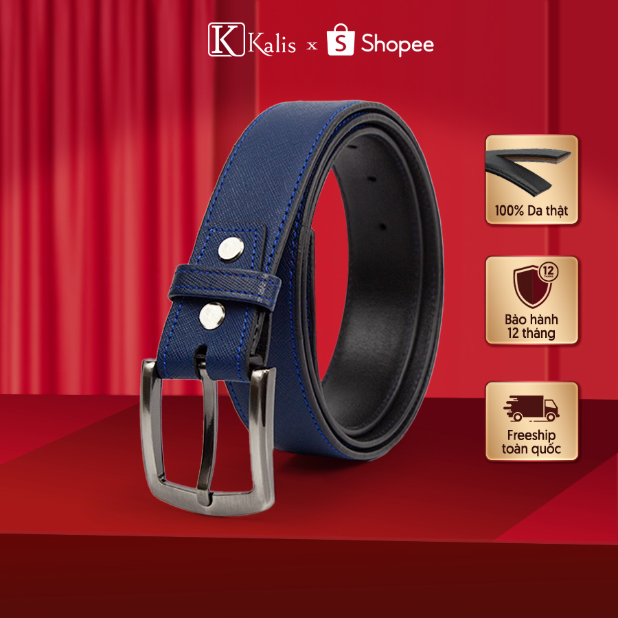 Dây Nịt Nam Da Bò Thật Chính Hãng Kalis Cao Cấp Đầu Khóa Kim Bản 3,3cm x 120cm Sang Trọng