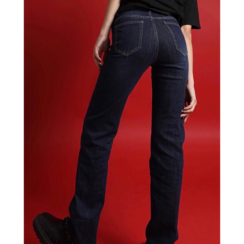 QUẦN JEANS ỐNG ĐỨNG LƯNG CAO CO DÃN - XANH ĐEN [ MERCIDENIM ]