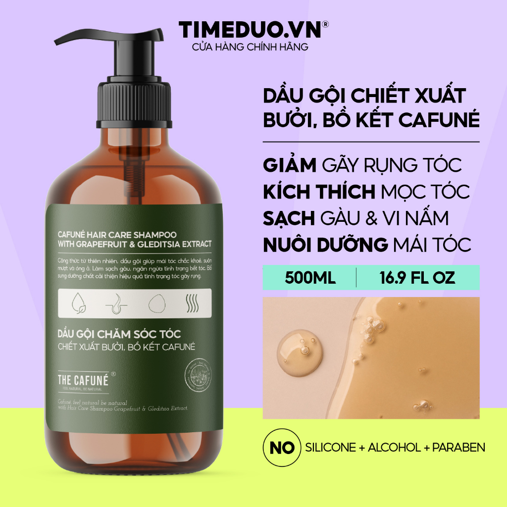 Combo Dầu Gội, Dầu Xả The Cafuné Chiết Xuất Bưởi, Bồ Kết Giảm Gãy Rụng Tóc, Giảm Gàu Nấm 500ml