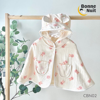 Áo choàng xô muslin tránh gió, tránh nắng kèm mũ chắn giọt bắn mềm mại cho bé