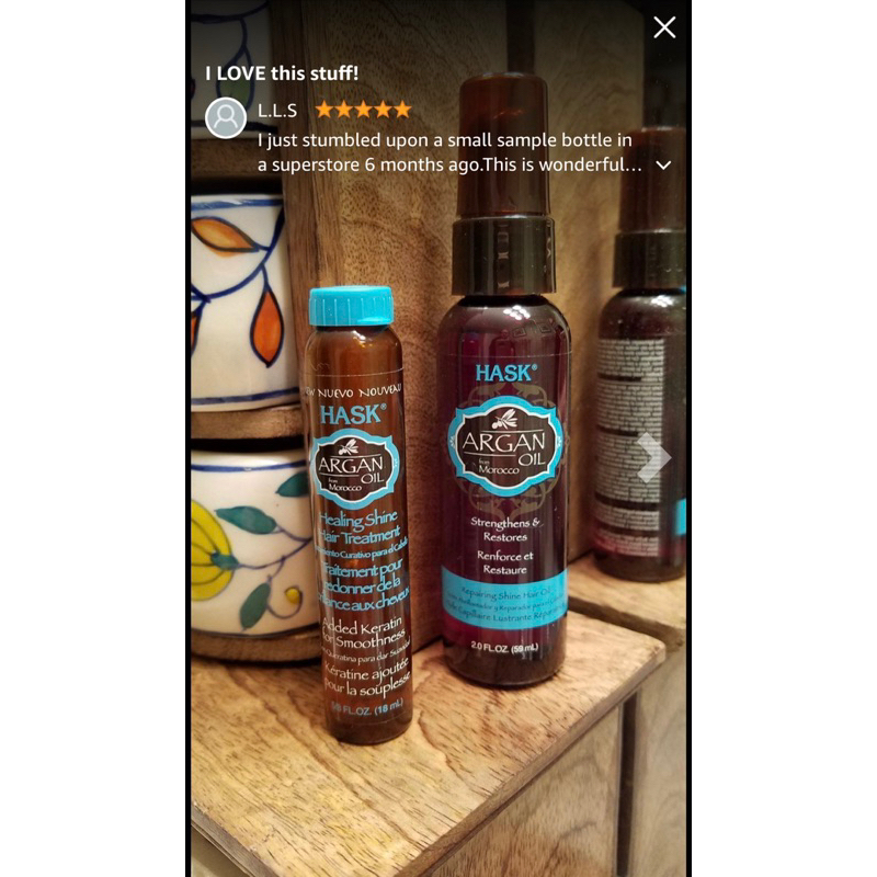 Tinh chất dưỡng phục hồi độ bóng cho tóc khô xơ chẻ ngọn, làm dày tóc HASK repairing hair oil Argan from Morocco 59ml US