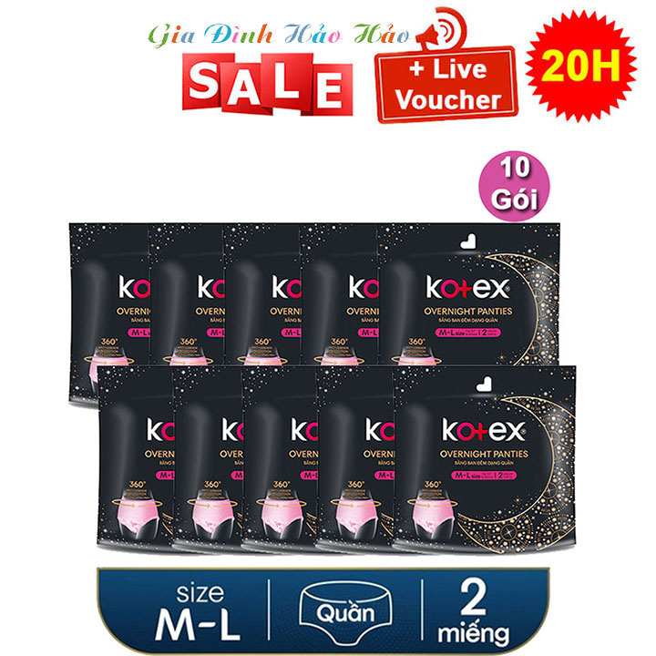 BVS KOTEX BAN ĐÊM DẠNG QUẦN KHÔ THOÁNG - COMBO 10 GÓI x 2 MIẾNG