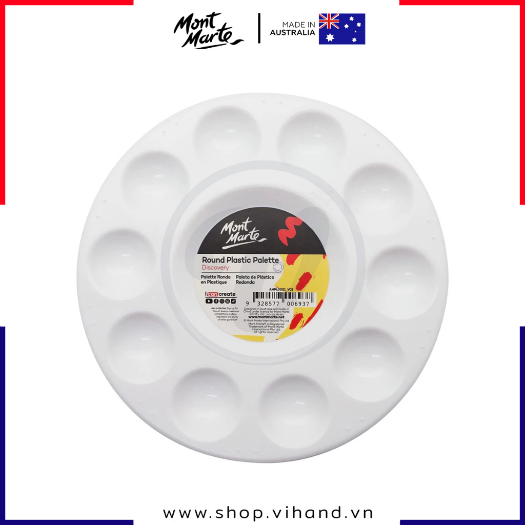 Khay pha màu nhựa trắng Palette pha màu chính hãng Mont Marte Round Plastic Palette Discovery - 17cm