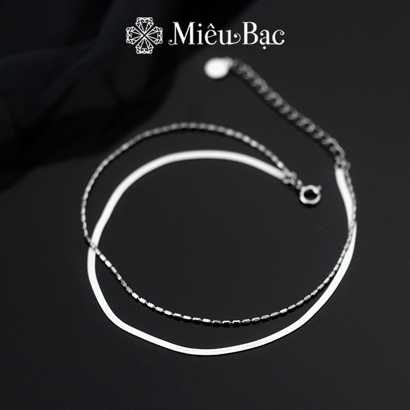 Lắc chân bạc nữ Miêu Bạc 2 lớp sang chảnh chất liệu bạc S925 thời trang phụ kiện trang sức MC02