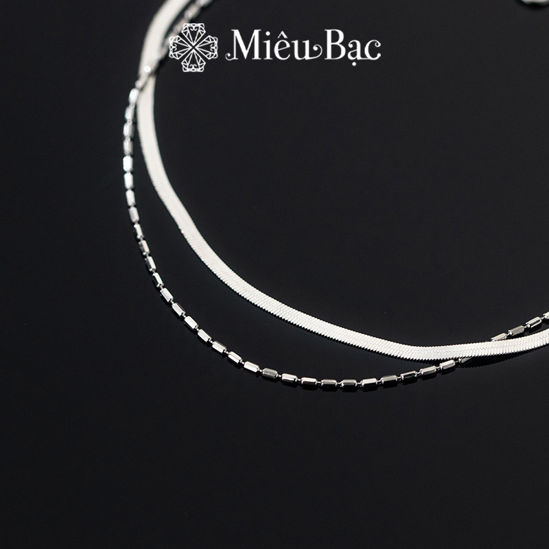 Lắc chân bạc nữ Miêu Bạc 2 lớp sang chảnh chất liệu bạc S925 thời trang phụ kiện trang sức MC02