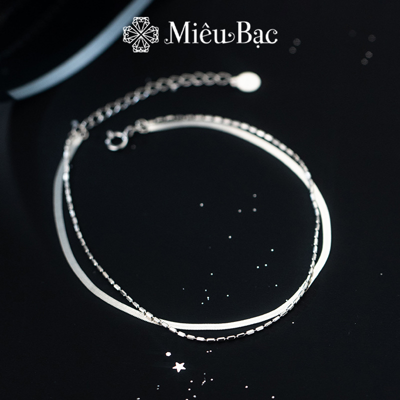 Lắc chân bạc nữ Miêu Bạc 2 lớp sang chảnh chất liệu bạc S925 thời trang phụ kiện trang sức MC02