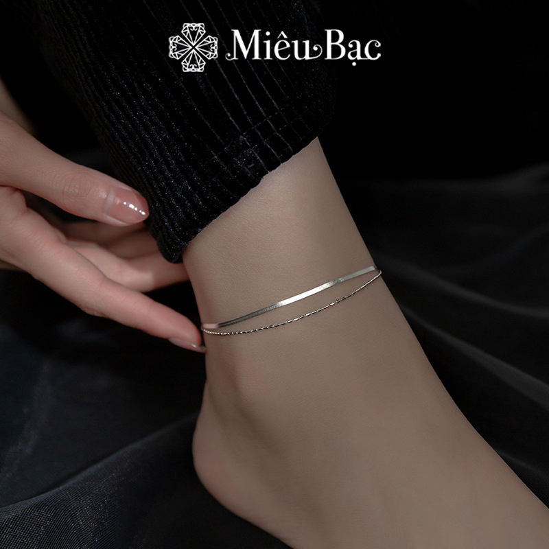 Lắc chân bạc nữ Miêu Bạc 2 lớp sang chảnh chất liệu bạc S925 thời trang phụ kiện trang sức MC02