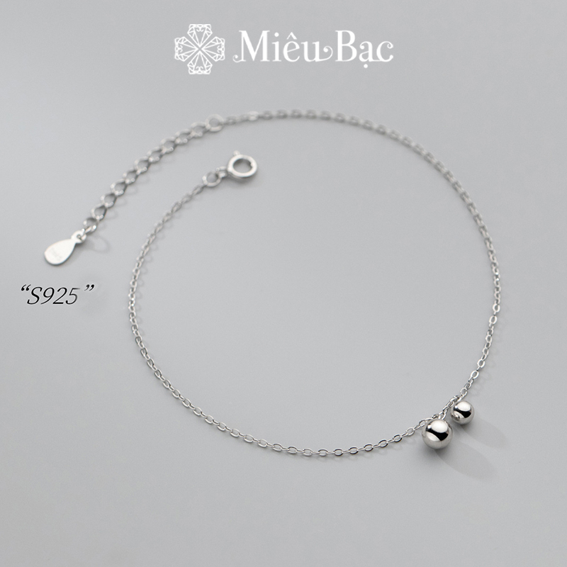 Lắc chân bạc nữ Miêu Bạc vòng chân mix 2 bi dễ thương chảnh chất liệu bạc S925 thời trang phụ kiện trang sức MC04